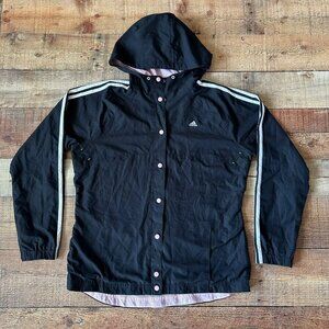 Adidas Women's Hooded Windbreaker Jacket Black/Pink L